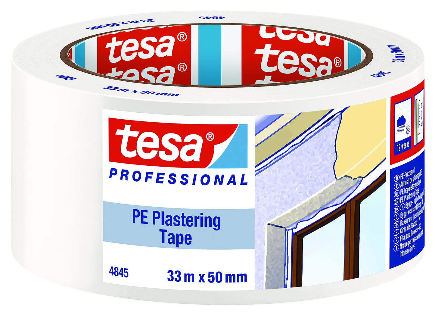 BYGGETAPE PE HVIT 33X50 LANGVARIG BESKYTTELSE