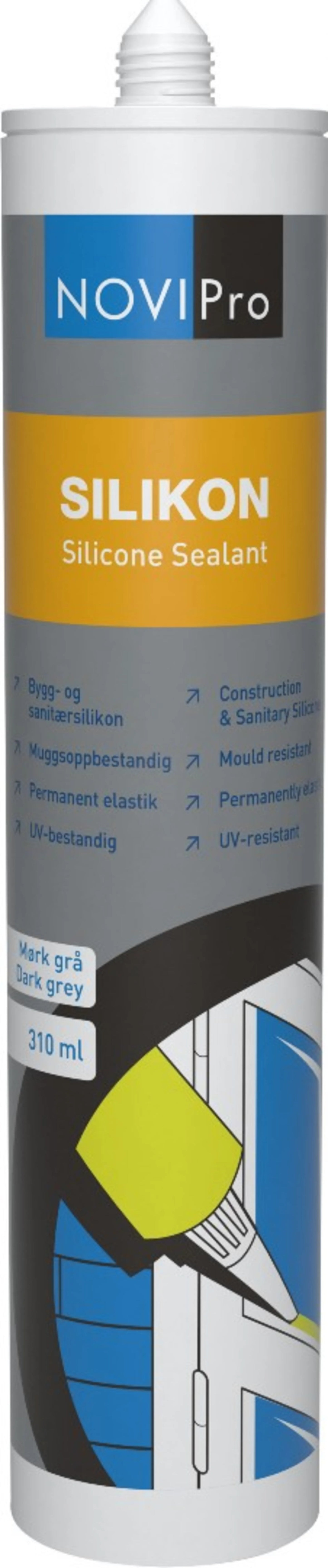 NOVIPRO SILIKON MØRK GRÅ 310 310ML FUGEMASSE