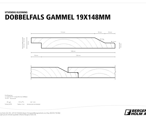 FURU 19X148 DF 28 IMP KL1 KLEDNING DOBBELFALS GAMMEL *