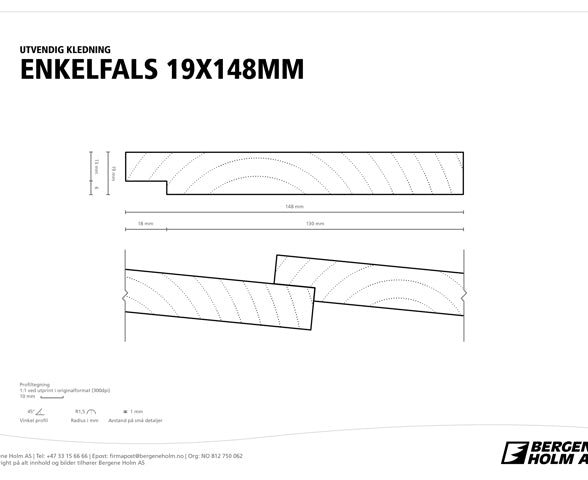 FURU 19X148 EF IMP KL1 KLEDNING ENKELFALS TØRKET *