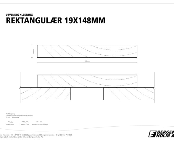 FURU 19X148 REKTKLED IMP KL1 REKTANGULÆR CU-IMPREGNERT TØRK