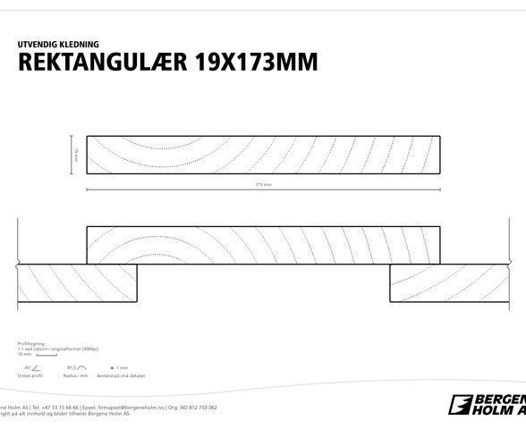 FURU 19X173 REKTKLED IMP KL1 REKTANGULÆR CU-IMPREGNERT TØRK