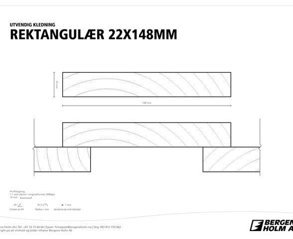 FURU 22X148 REKTKLED IMP KL1 REKTANGULÆR CU-IMPREGNERT TØRK