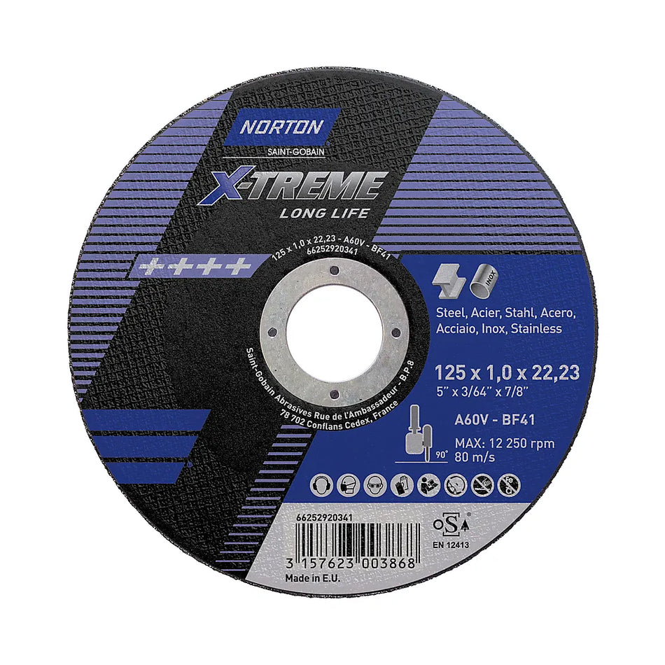 KAPPESKIVE STÅL 125X1.0MM NX NORTON X-TREME LIFE METAL-INOX